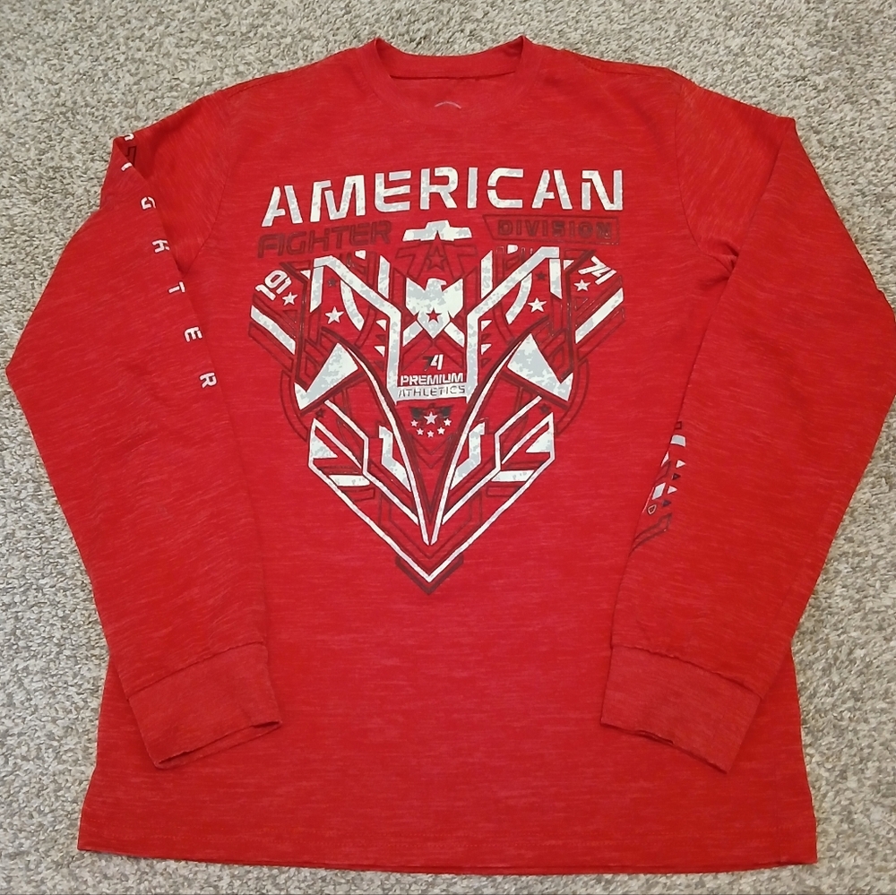 American Fighter Training Division Red Athletic Long Sleeve Shirt Boys Large